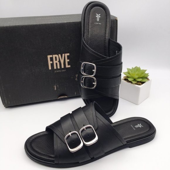 Frye Women FRYE Tait Moto Slide Black Leather